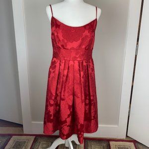David's Bridal Red Brocade Spaghetti Strap Midi Dress